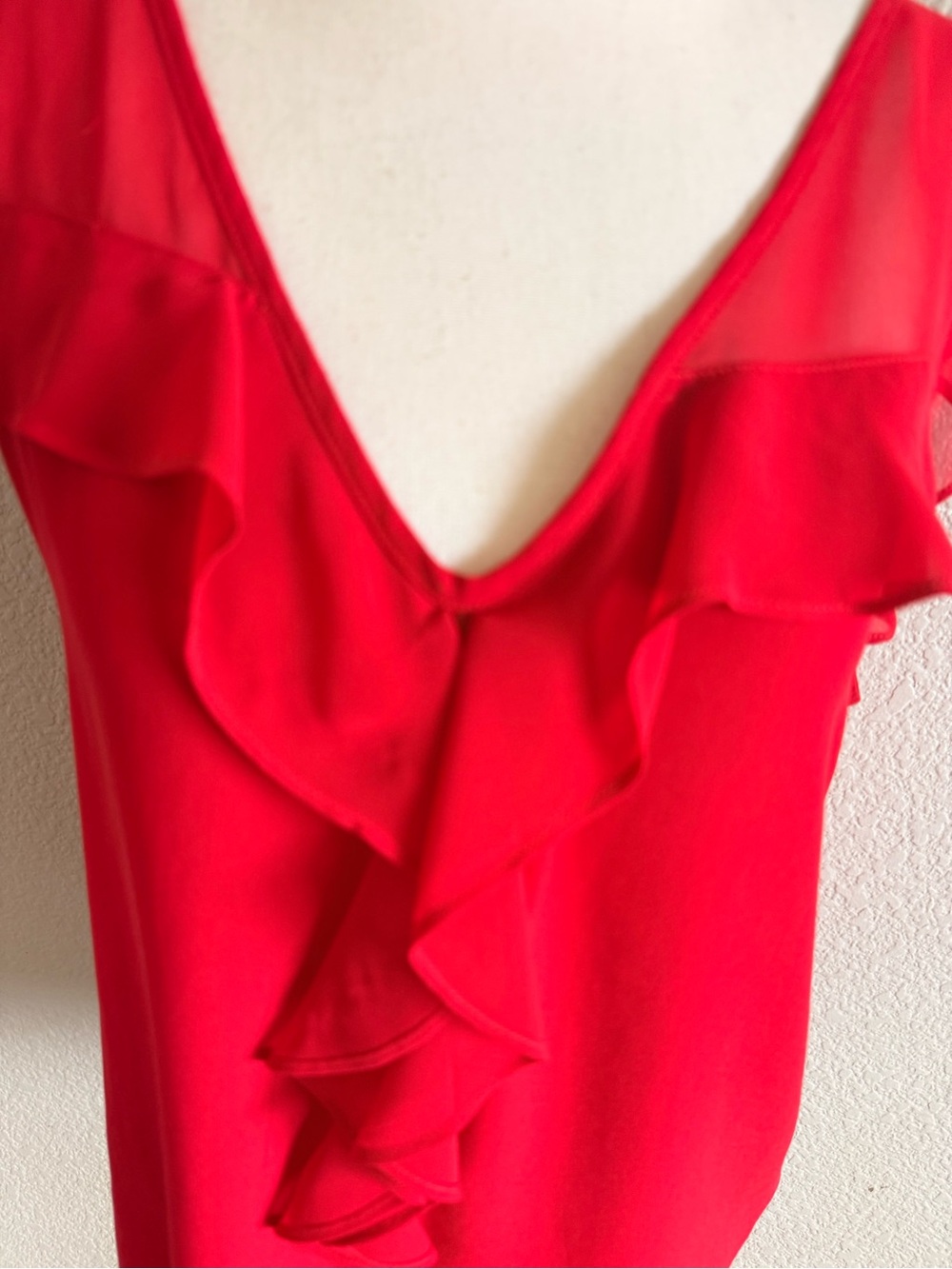 Express Red Ruffle V-Neck Blouse - Picture 2 of 3